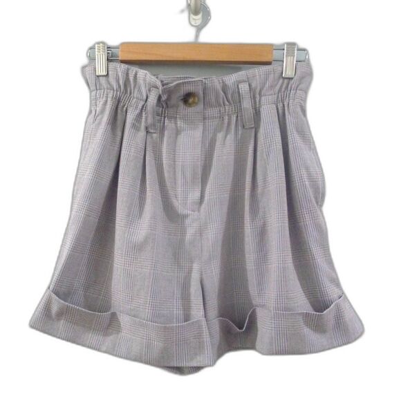 Aritzia Sunday Best Plaid High Waist Paper Bag Cuffed Short - Gray 4 - Picture 1 of 5